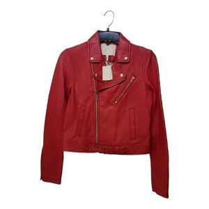 MAJE MOTORCYCLE JACKET NWT RED LEATHER Size-36